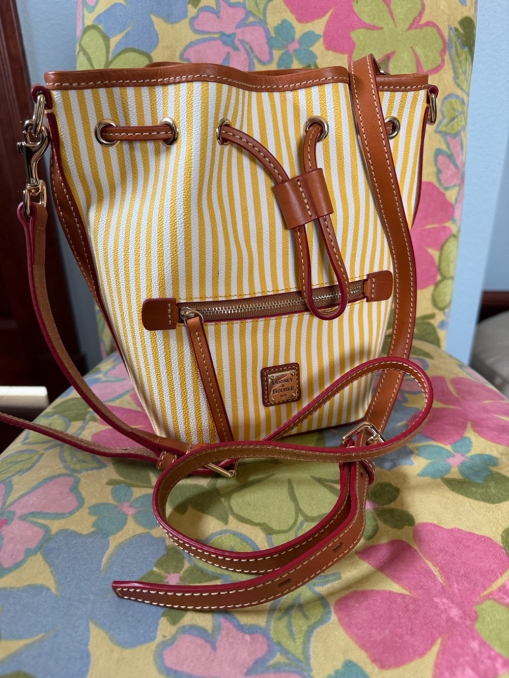 Dooney & Bourke Sullivan Drawstring Bucket Bag Yellow Pinstripes